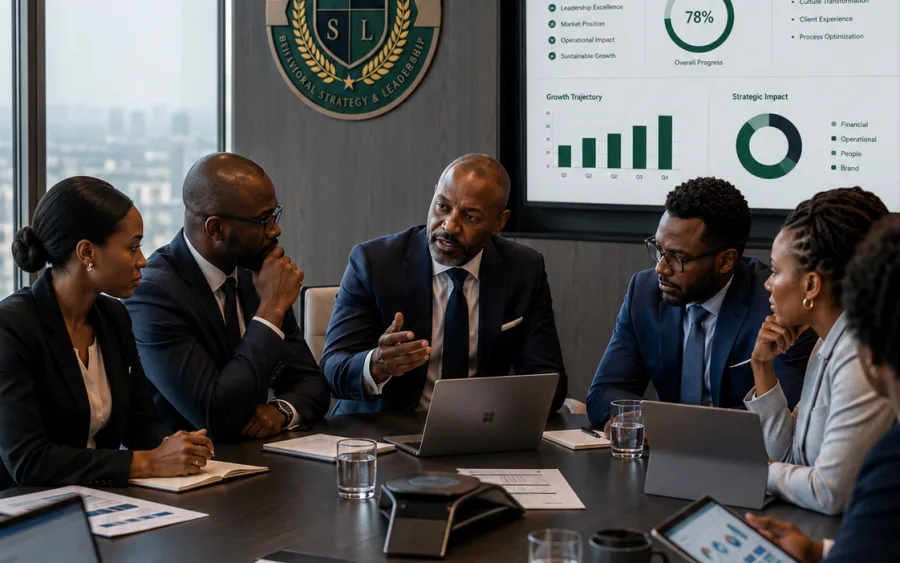Executive team working through a strategy dashboard